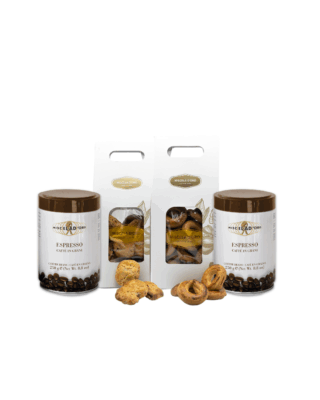 Boxwith coffee beans, sicilian cookies nzuddi and ciambelline